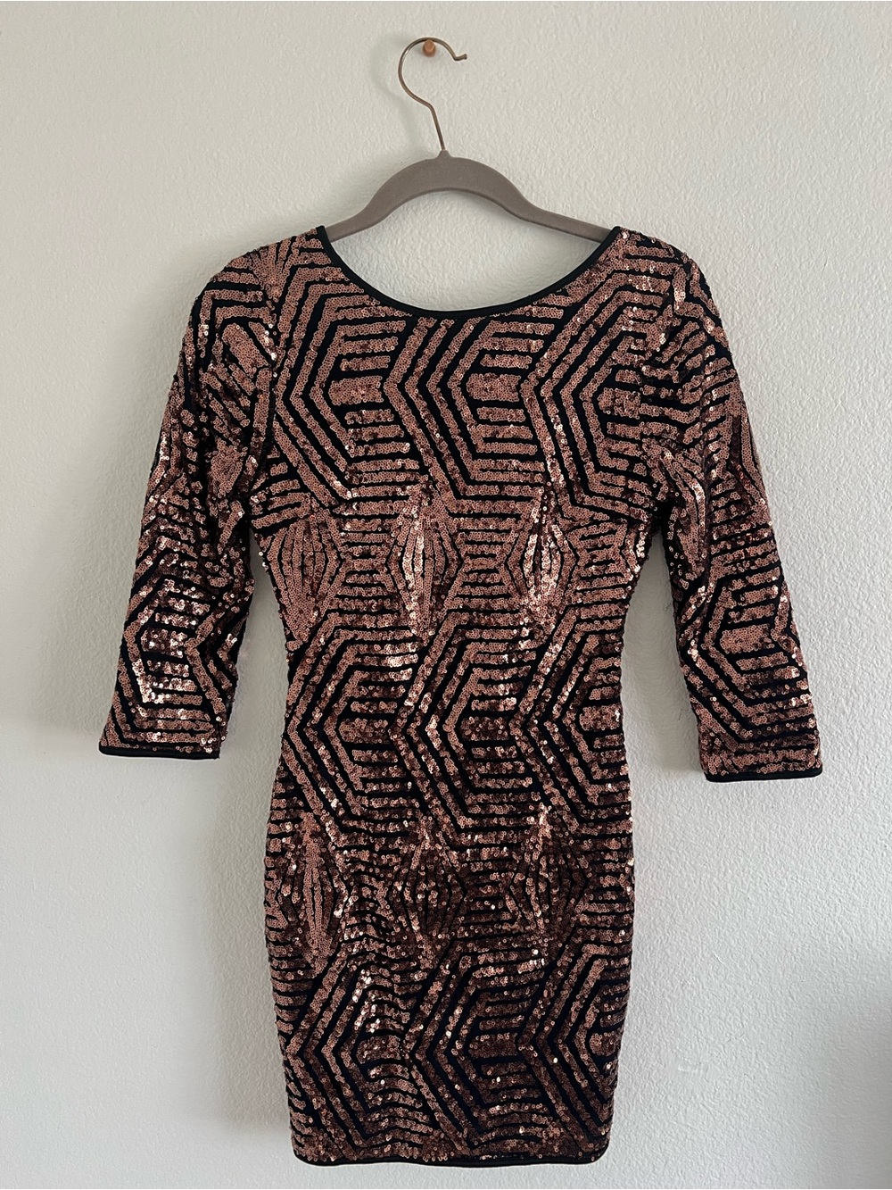 Windsor Rose Gold and Black Sequin Geometric Bodycon Dress